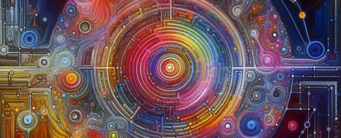 An artistic depiction of a neural network with vibrant colors, showcasing the complexity and creativity involved in prompt engineering.